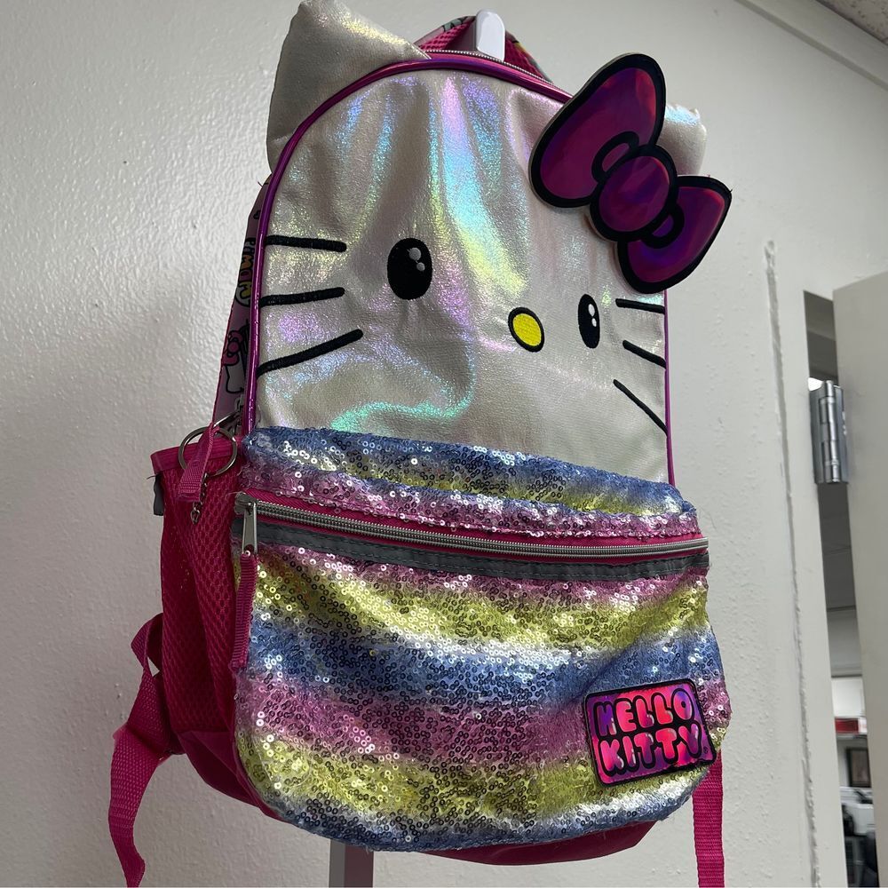 Hello Kitty Rainbow Sequin Backpack Holographic Iridescent School Bag - Picture 2 of 16